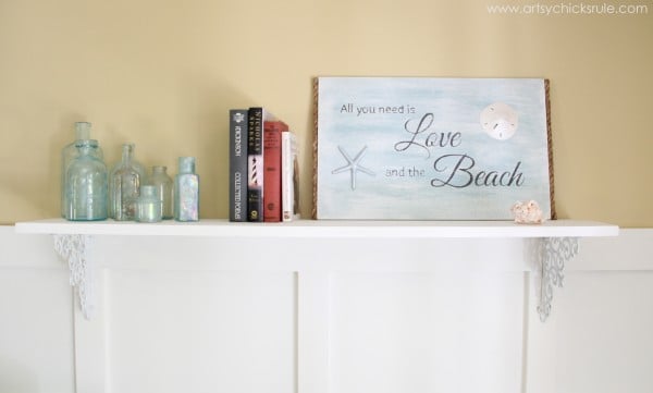 Love & the Beach - DIY Sign Tutorial - bookshelf -artsychicksrule.com #thrifty #homedecor #beach #sign #coastal #diy