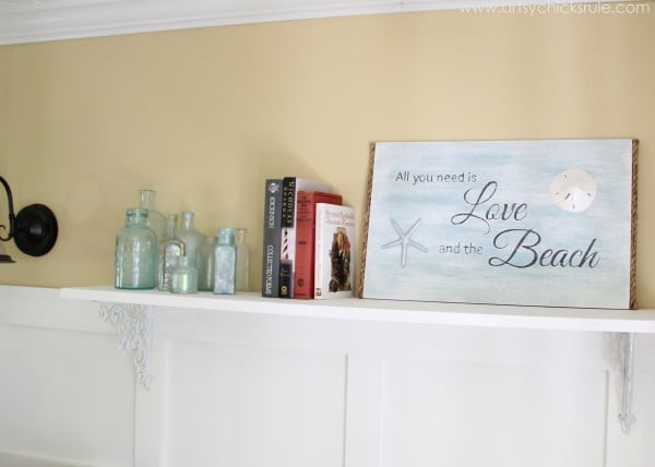 Love & the Beach - DIY Sign Tutorial - with books artsychicksrule.com #thrifty #homedecor #beach #sign #coastal #diy