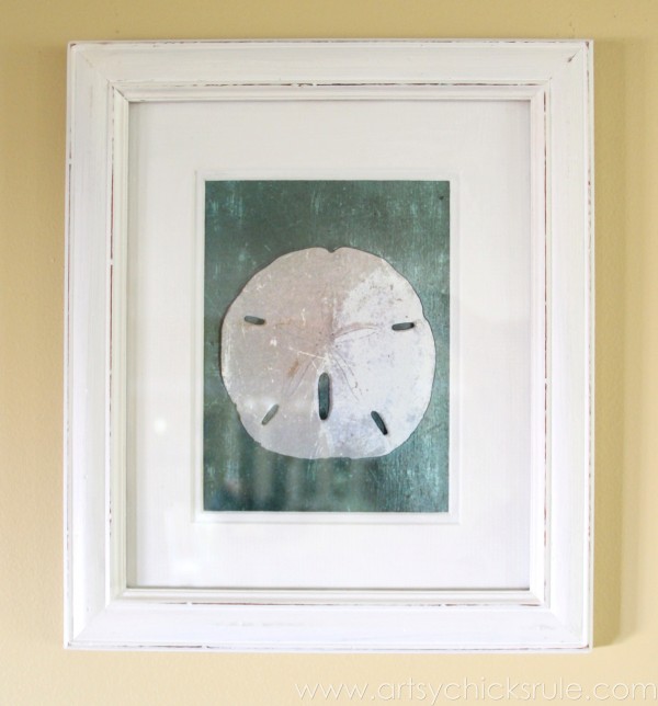 Simple & Thrifty DIY Coastal Wall Art - Up Close Sand Dollar -artsychicksrule.com #thrifty #coastal #wallart #diy #art