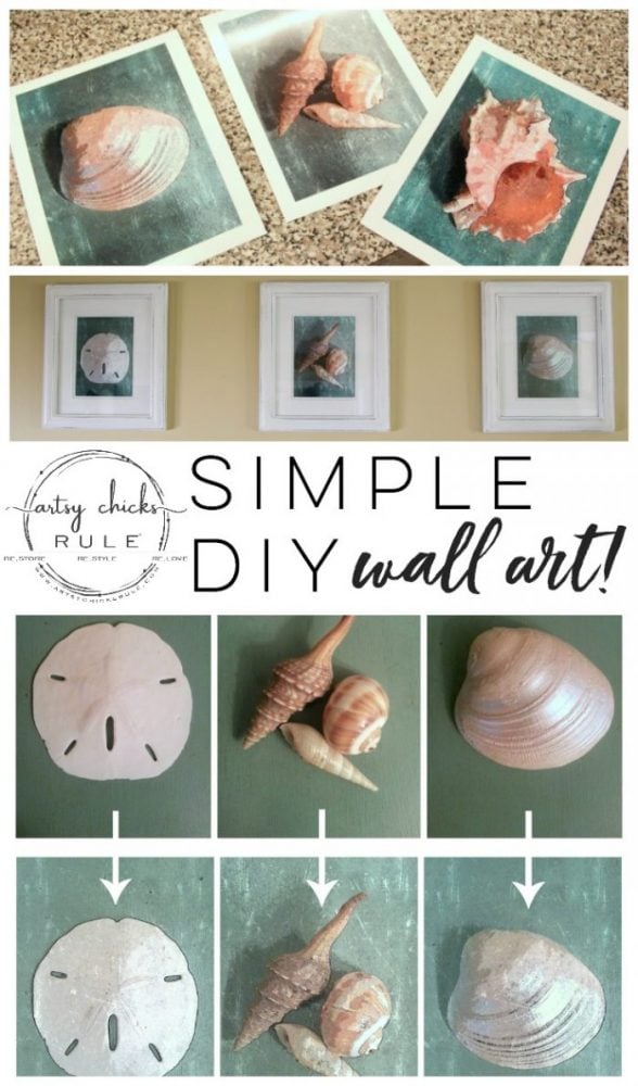 SIMPLE DIY Coastal Wall Art Tutorial!! (as simple as taking a photo!) Easy, budget friendly home decor! artsychicksrule.com #coastalwallart #diywallart #diyhomedecor #coastalstyle #coastalhomedecor #coastaldiy #beachart #seashellart #seashellmakeover #seashellcrafts