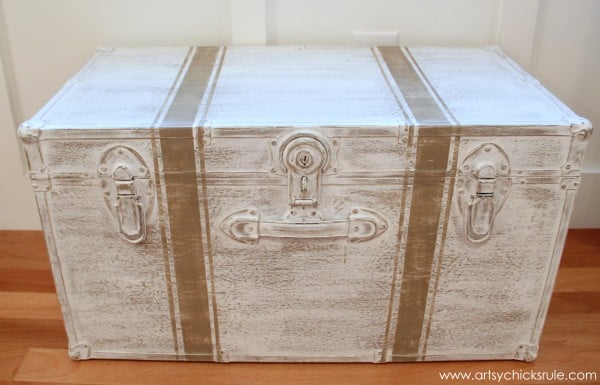 Travel Trunk Chalk Paint Makeover - After Distressed- artsychicksrule.com - #chalkpaint #makeover #trunk #coco