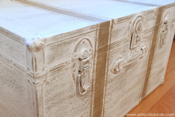 Travel Trunk Chalk Paint Makeover - After Up Close- artsychicksrule.com - #chalkpaint #makeover #trunk #coco