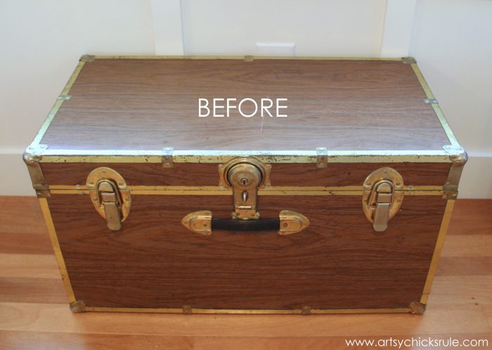 Travel Trunk Chalk Paint Makeover "BEFORE" artsychicksrule.com #chalkpaint #coco 