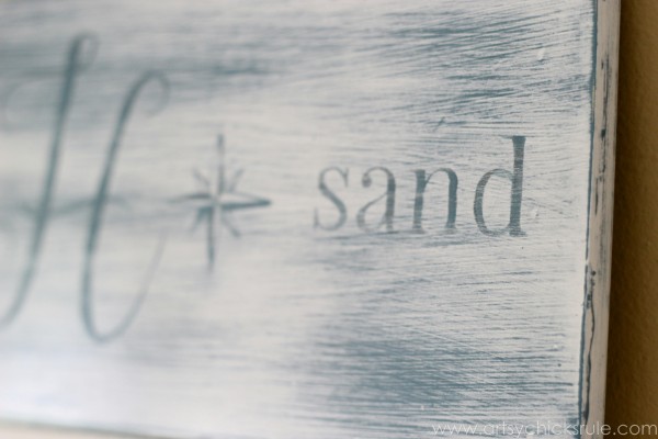 Beach Sun Sand Sign - DIY - Up Close - artsychicksrule.com #chalkpaint #aubusson #beach #sign