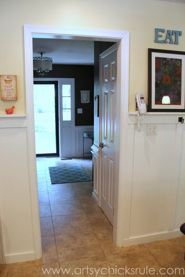 Foyer - AFTER - Kitchen looking towards Foyer - Wall Color - Sherwin Williams - Ivoire 6127 -artsychicksrule.com