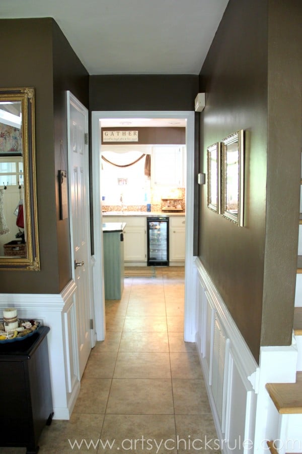 Foyer - AFTER - Looking towards kitchen - Sherwin Williams - Kaffee - SW6104 -  artsychicksrule.com