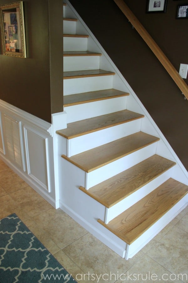 Foyer - AFTER - New Oak Treads - DIY - artsychicksrule.com