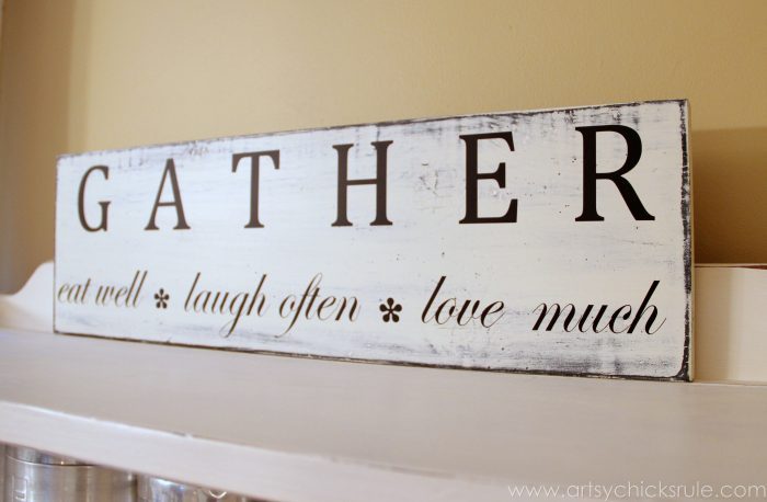 'Gather' Kitchen Sign - Silhouette Cameo Review - Side View -artsychicksrule.com #silhouette #cameo #sign