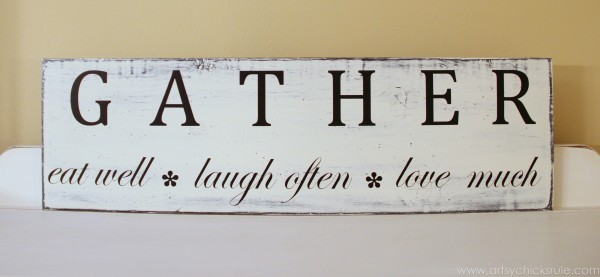 Gather Kitchen Sign Tutorial (simple!) artsyhchicksrule.com #gathersign #kitchensign #eatwellsign 