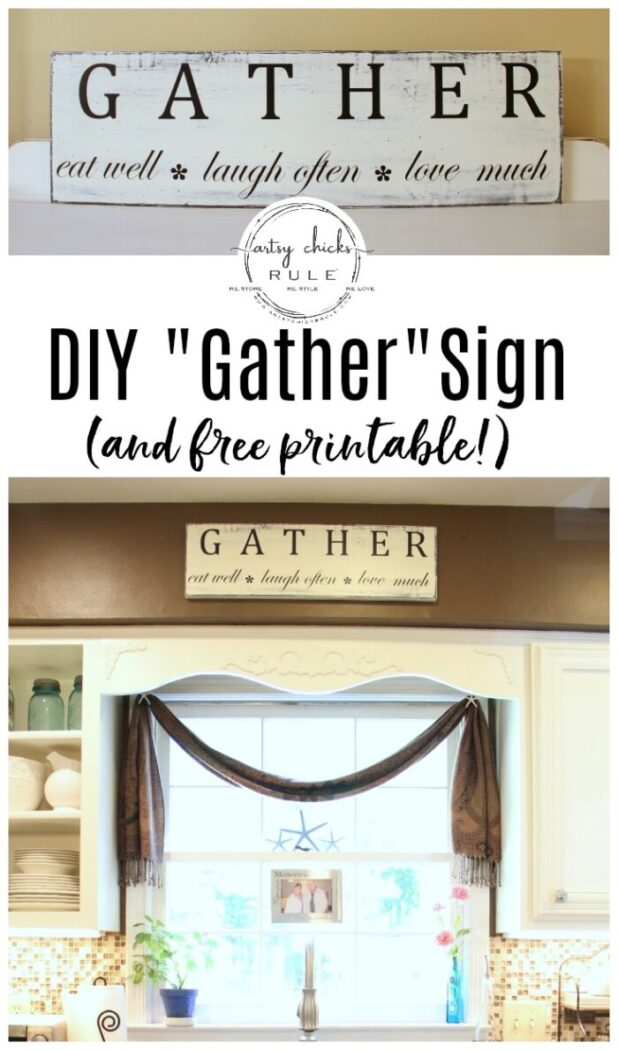 Gather Kitchen Sign Tutorial (simple!) artsyhchicksrule.com #gathersign #kitchensign #eatwellsign