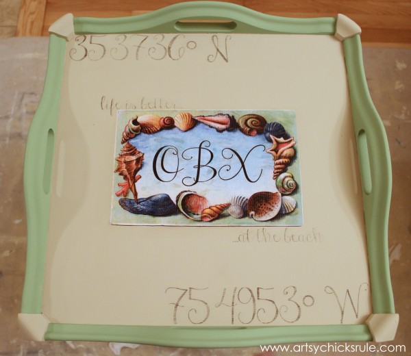 OBX Latitude and Longitude Table {Numbers Theme Tour} - Transfer Lettering - #chalkpaint #OBX #antibesgreen #countrygrey artsychicksrule.com