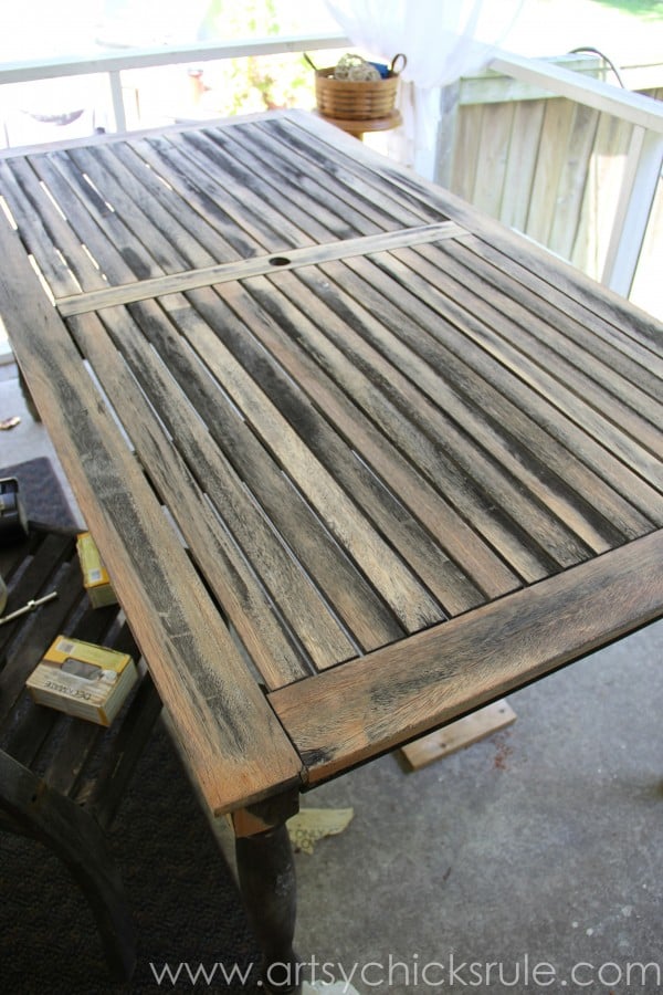 Patio Table Re-do - After Sanding- Duck Egg Blue Chalk Paint - artsychicksrule.com #chalkpaint #duckeggblue #graphite