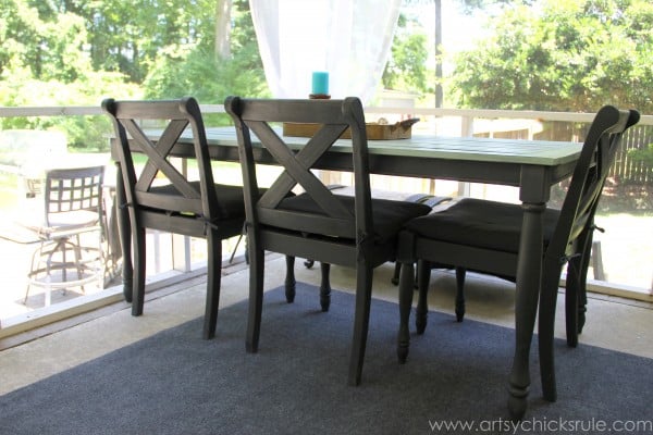 Patio Table Re-do - After Side - Duck Egg Blue Chalk Paint - artsychicksrule.com #chalkpaint #duckeggblue #graphite