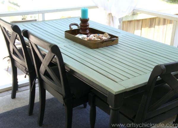 Patio Table Re-do - After Side View - Duck Egg Blue Chalk Paint - artsychicksrule.com #chalkpaint #duckeggblue #graphite