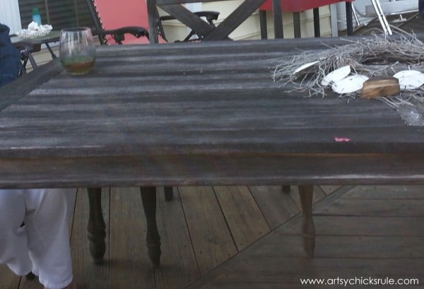 Patio Table Re-do - BEFORE - Duck Egg Blue Chalk Paint - artsychicksrule.com #chalkpaint #duckeggblue #graphite