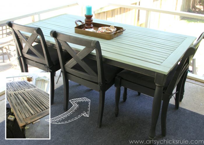 Patio Table Re-do - Bef Aft- Duck Egg Blue Chalk Paint - artsychicksrule.com #chalkpaint #duckeggblue #graphite
