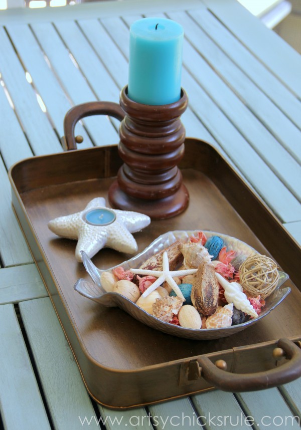 Patio Table Re-do - Shells- Duck Egg Blue Chalk Paint - artsychicksrule.com #chalkpaint #duckeggblue #graphite