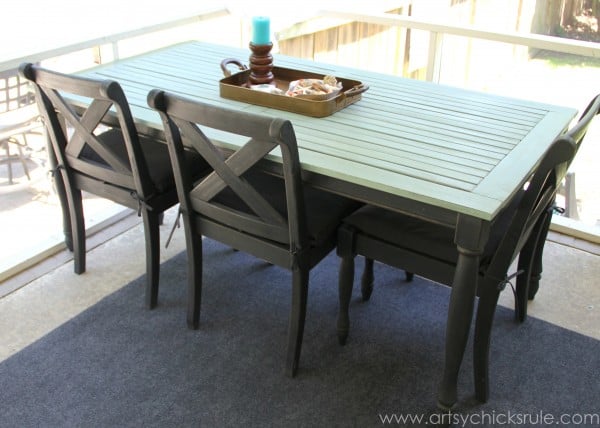 Patio Table Re-do - Side View - Duck Egg Blue Chalk Paint - artsychicksrule.com #chalkpaint #duckeggblue #graphite