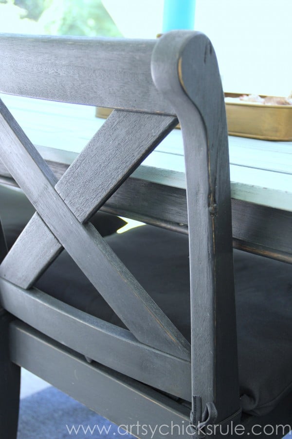 Patio Table Re-do - Up Close Chair- Duck Egg Blue Chalk Paint - artsychicksrule.com #chalkpaint #duckeggblue #graphite