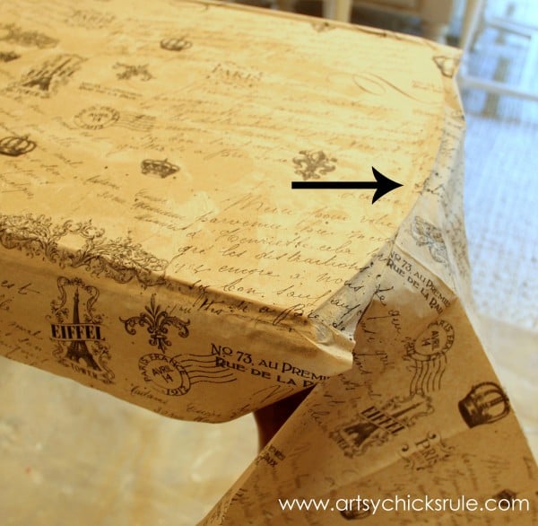 $5 Thrifty French Paper Decoupage Table Makeover - Adding edges -artsychicksrule.com #decoupage #french