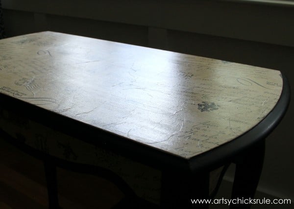 $5 Thrifty French Paper Decoupage Table Makeover - Showing 'aged' wrinkles -artsychicksrule.com #decoupage #french