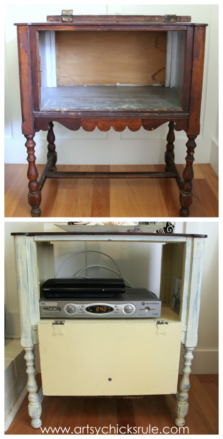 inside of antique cabinet before and after