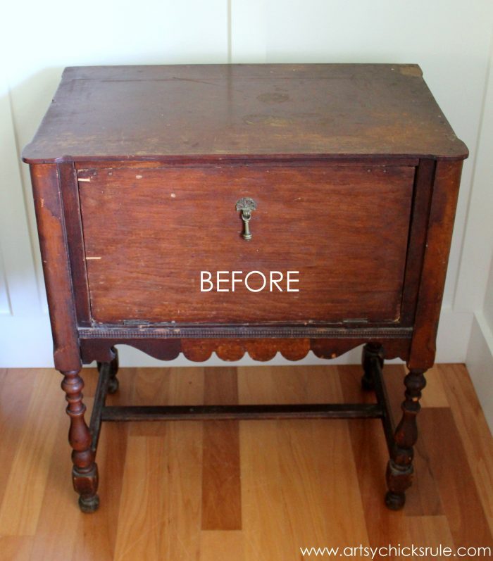 stained antique cabinet before