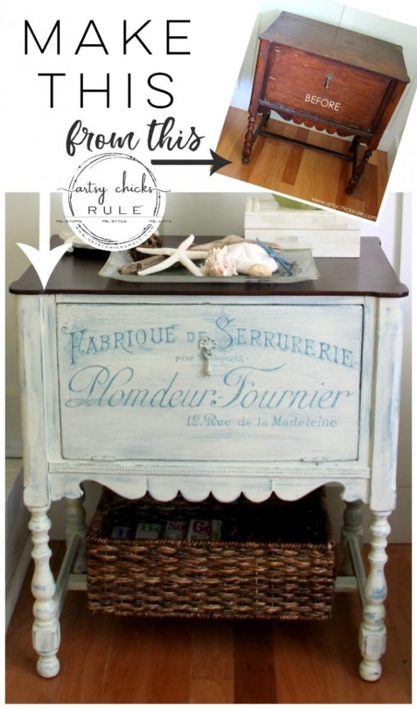 Paint and hand painted French graphics...WOW! What a difference! - BEFORE #chalkpaint #frenchgraphics #frenchstyle #frenchdecor #frenchcountry #chalkpaintedfurniture #paintedfurniture -artsychicksrule.com