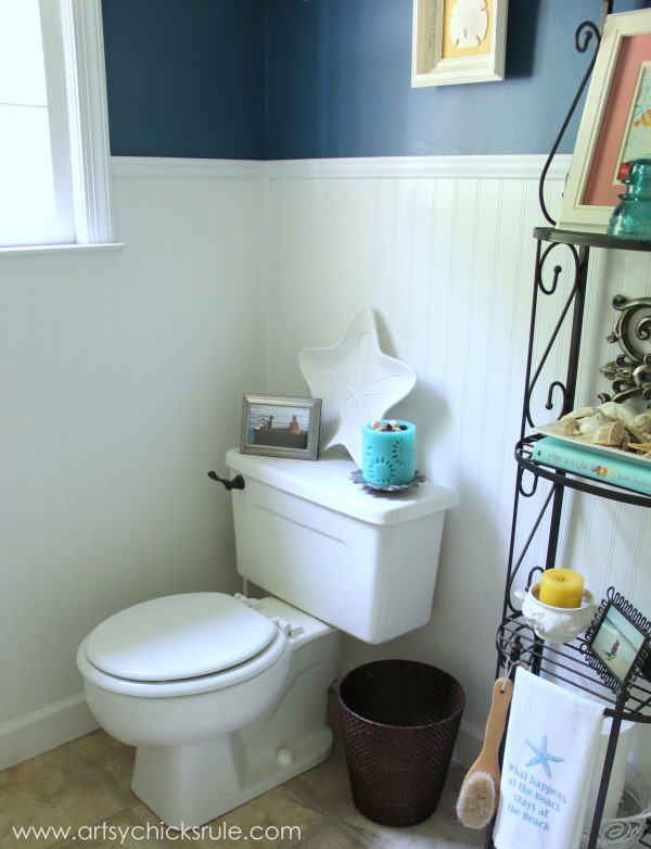 Guest Bath Makeover - Before and After Finished Corner- artyschicksrule.com #makeover #bath #diy