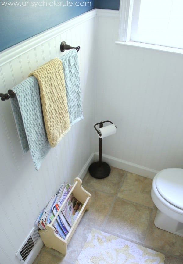 Guest Bath Makeover - Before and After Finished Side - artyschicksrule.com #makeover #bath #diy