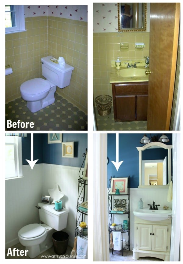 Guest Bath Makeover - Before and After Finished - artyschicksrule.com #makeover #bath #diy