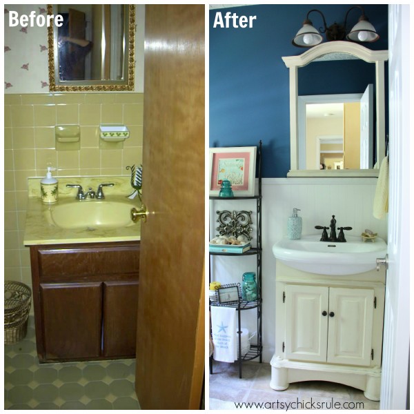 Guest Bath Makeover - Before and After - Sink - artyschicksrule.com #makeover #bath #diy