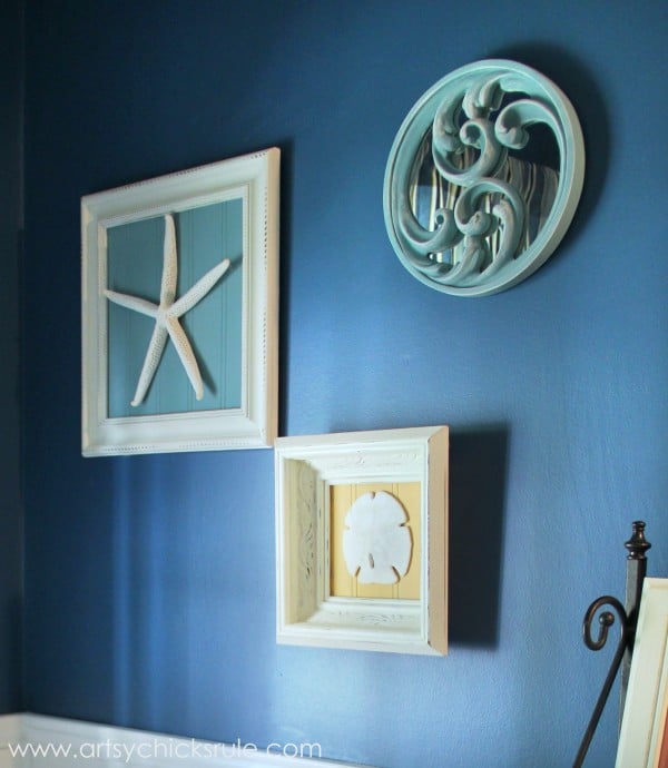 Guest Bath Makeover - Before and After - Thrifty DIY Wall Art -artyschicksrule.com #makeover #bath #diy