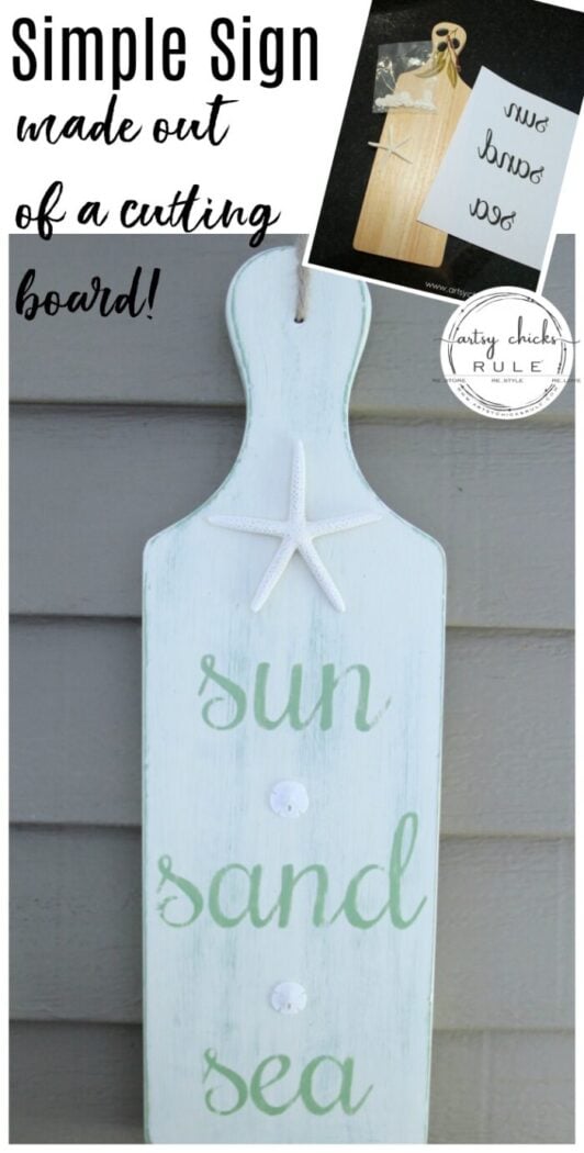 Sun, Sand, Sea Beach Sign - DIY - Tutorial -artsychicksrule.com #beachsign #sunsandseasign #cuttingboardsign 