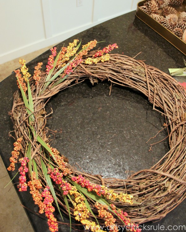 DIY Fall Wreath - Fall Themed Tour - Adding Base - #fall #falldecor #diy artsychicksrule.com