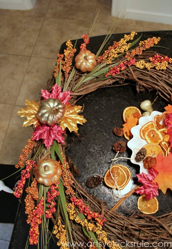DIY Fall Wreath - Fall Themed Tour - Adding to - #fall #falldecor #diy artsychicksrule.com