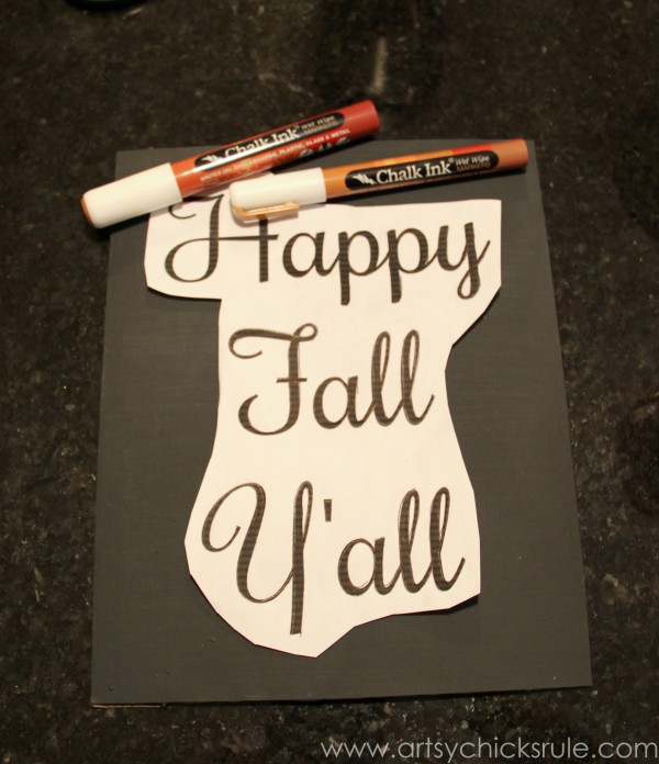 Happy Fall Yall - Chalkboard Art Tutorial - Transfer -artsychicksrule.com #chalkboard #art #sign #falldecor