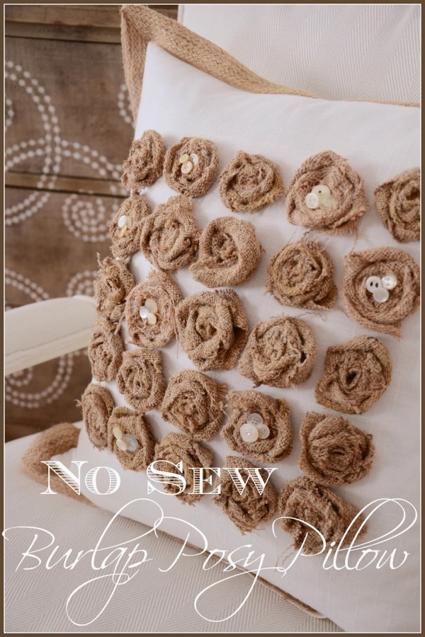 NO SEW BURLAP POSY PILLOW-stonegableblog