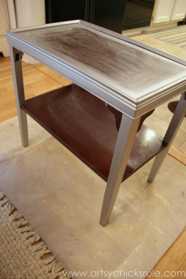 Two Tone Side Table Makeover - Themed Furniture Tour - First Vision - artsychicksrule.com #milkpaint #makeover #diy