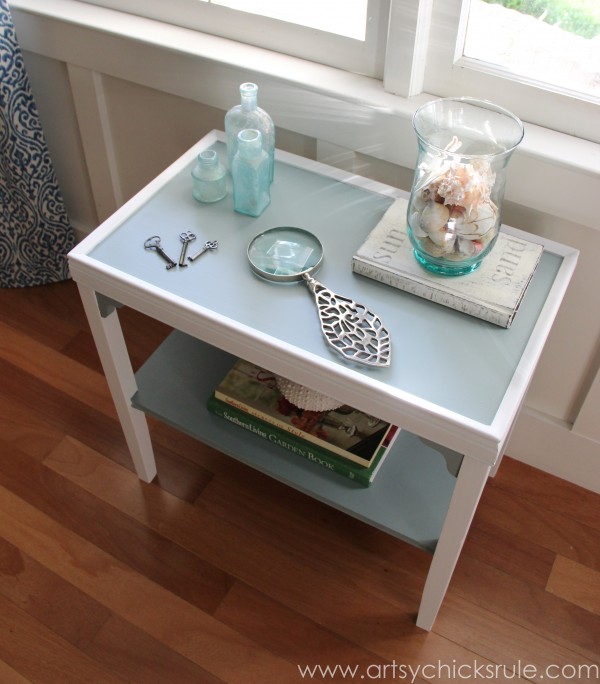 two tone side table by window