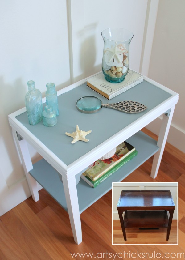 blue and white side table 