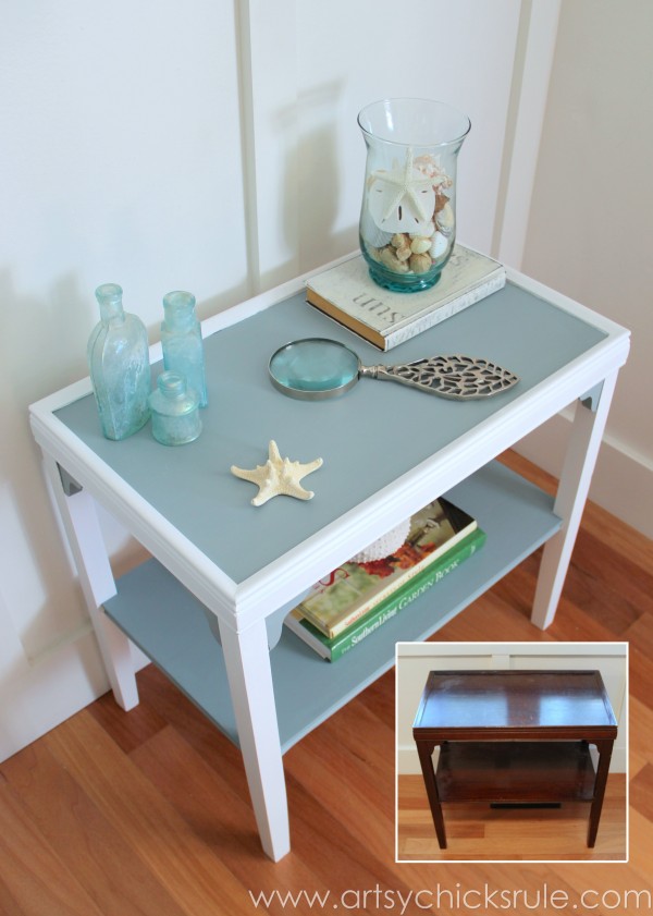 Two Tone Side Table Makeover - Themed Furniture Tour - artsychicksrule.com #milkpaint #makeover #diy (3)