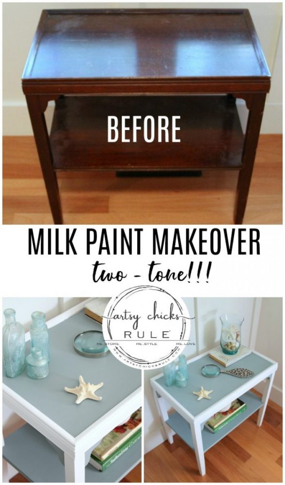 Blue and white two tone milk paint makeover! artsychicksrule.com