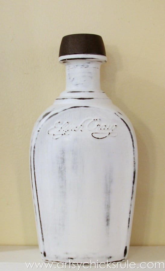 Easy, DIY Chalk Painted Bottles - Oil Rubbed Bronze- Pure White finished - artsychicksrule.com #thriftydecor #chalkpaint #oilrubbedbronze