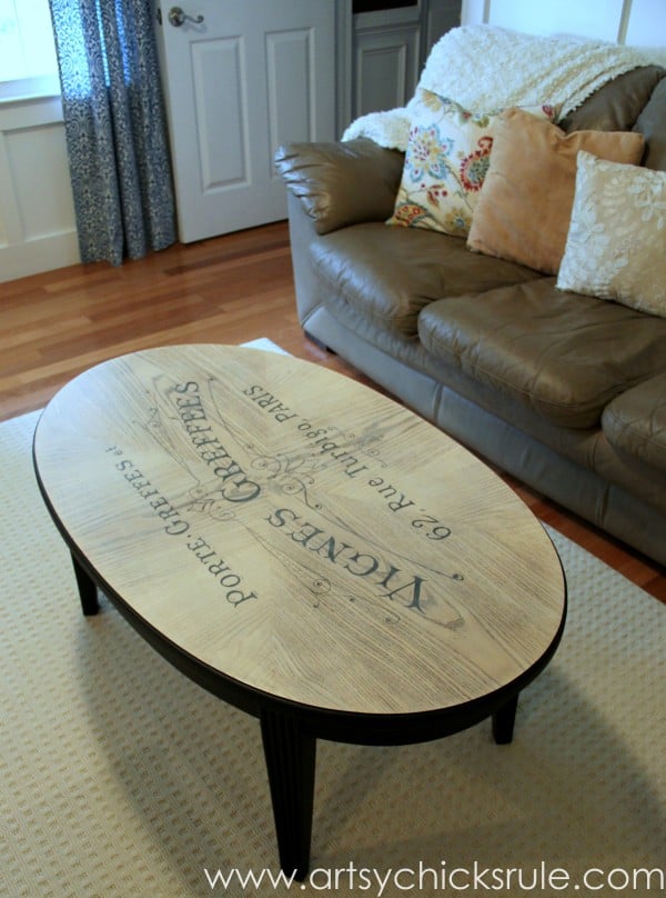 French Typography Coffee Table Makeover - After - artsychicksrule.com #milkpaint #chalkpaint #french #typography