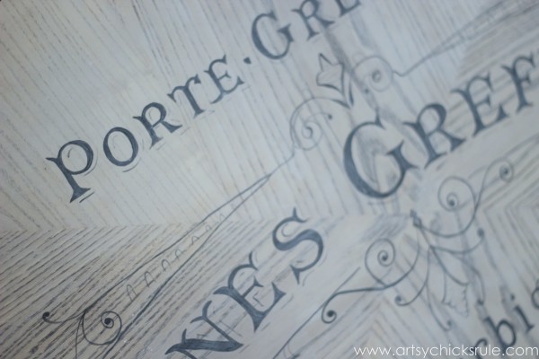 French Typography Coffee Table Makeover - Close Up - artsychicksrule.com #milkpaint #chalkpaint #french #typography