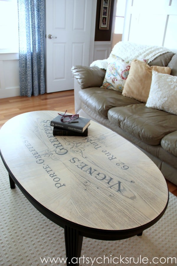 French Typography Coffee Table Makeover - reading books - artsychicksrule.com #milkpaint #chalkpaint #french #typography