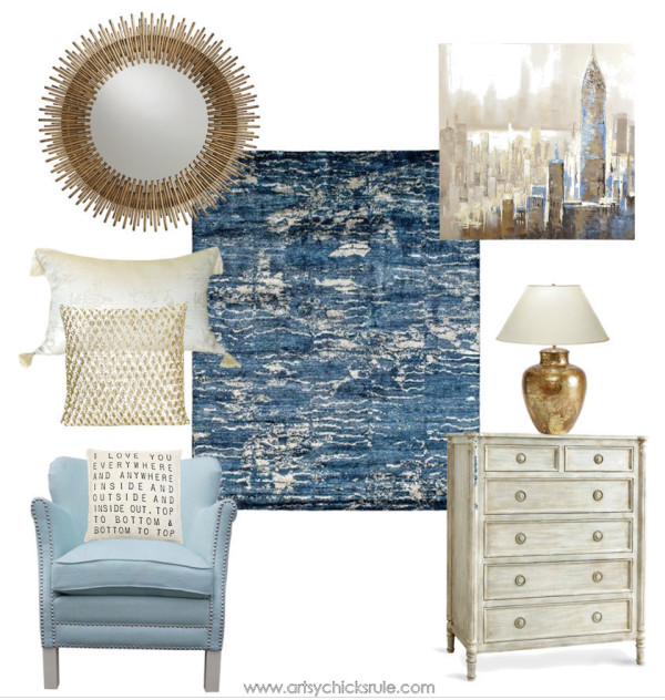 Living Room designed around Kalaty Rugs - Blue & Gold Living Room - Blue Inspira Collection - #ad