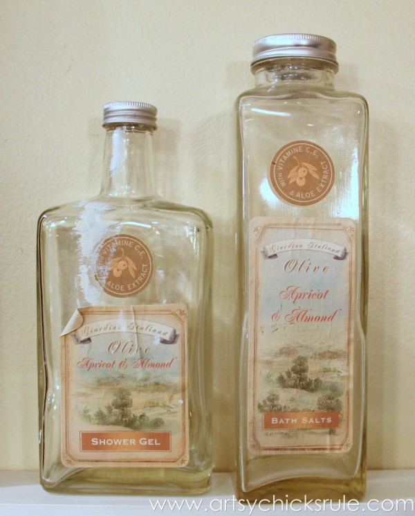 Thrifty Bottle Makeovers {Decoupage & Chalk Paint} - Bottles Before - #decoupage #chalkpaint artsychicksrule.com