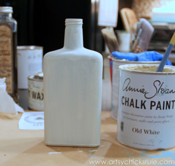 Thrifty Bottle Makeovers {Decoupage & Chalk Paint} - Second Coat - #decoupage #chalkpaint artsychicksrule.com